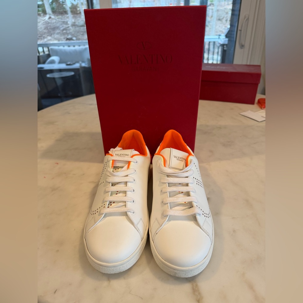 Valentino Garavani White Sneakers with Orange Lining